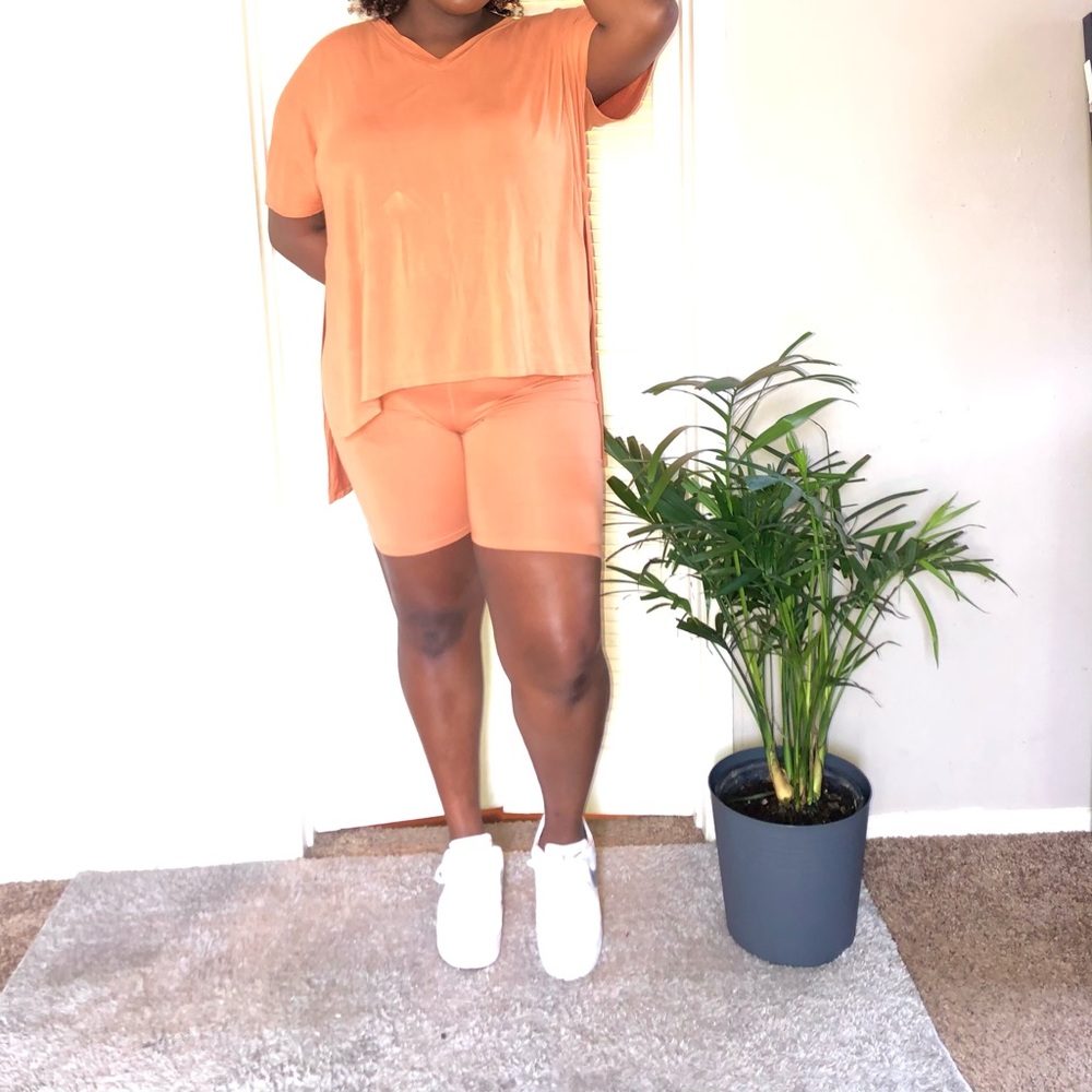 Butter orange biker short set loungewear